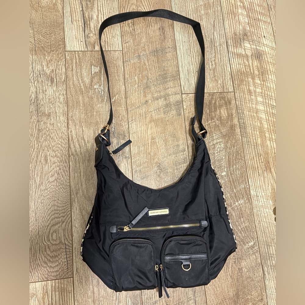 Adrienne Vittadini Black Hobo Bag with Gold Accents